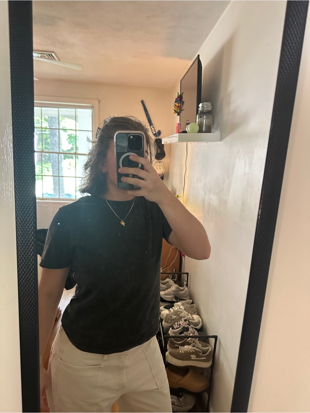 Women's Washed Black Short-Sleeve Crewneck Tee